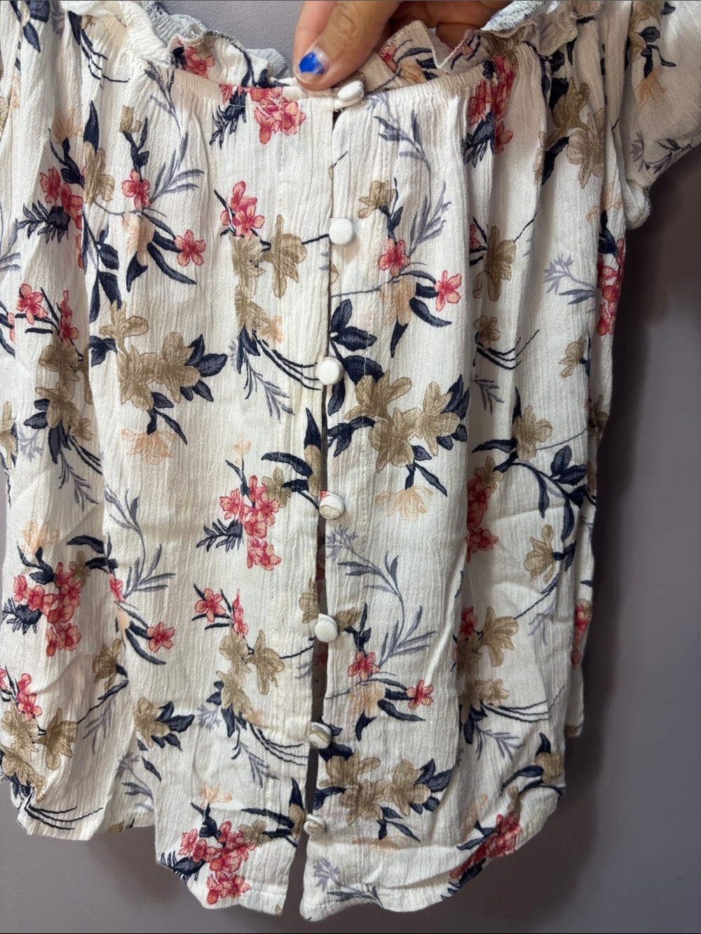 American Eagle Floral Off-The-Shoulder Button Front Blouse Size L - Picture 4 of 6